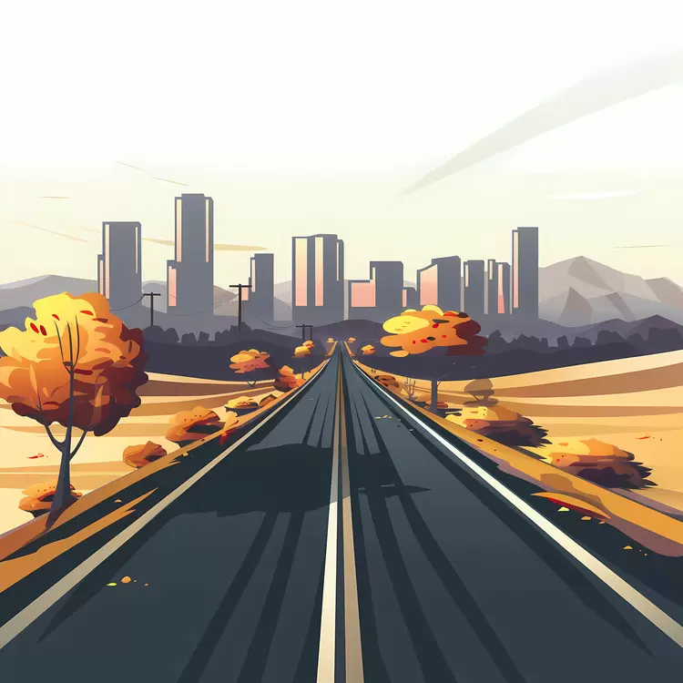 Autumn City Skyline with Colorful Foliage