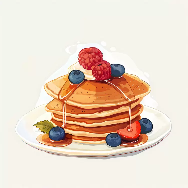 Delicious Pancakes with Syrup, Butter, and Berries