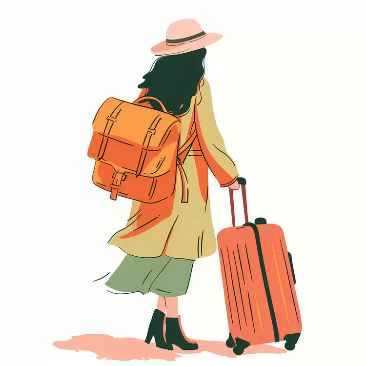 Stylish Traveler with Orange Luggage