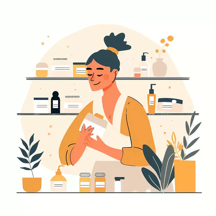 Woman Smiling with Skincare Products