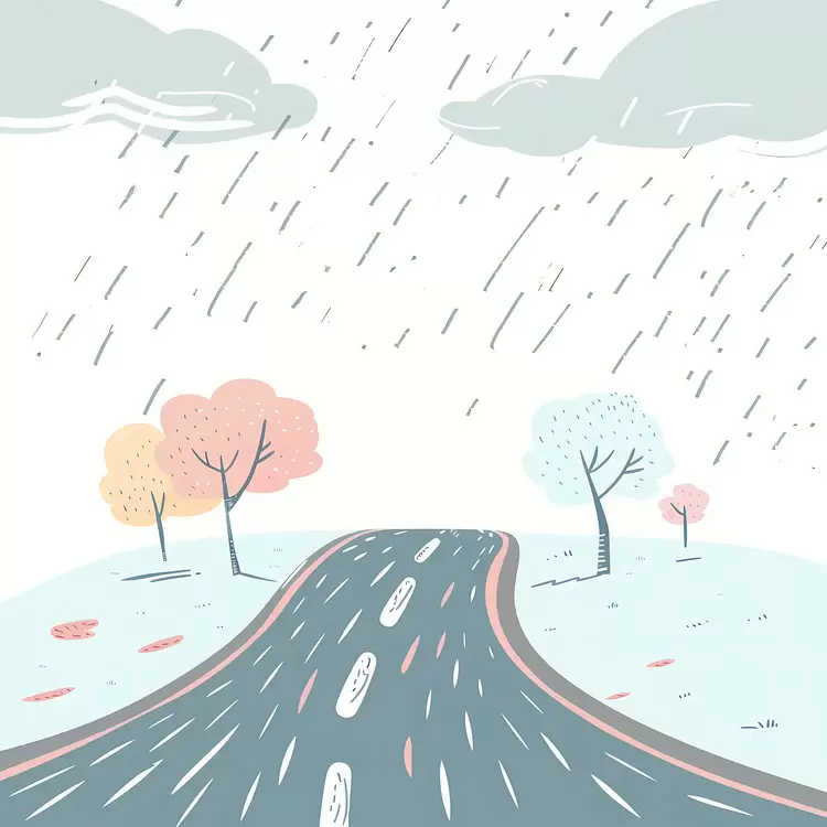 Rainy Road in Cartoon Style