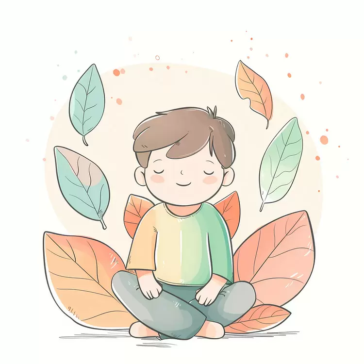 meditation fall leaves yoga cartoon boy