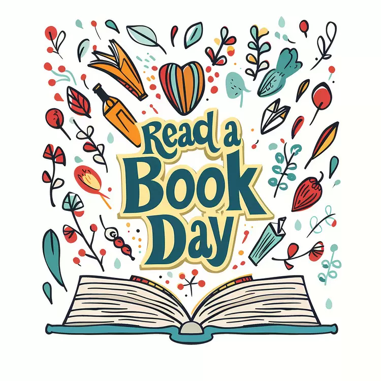 Open Book with Colorful Doodles for Read a Book Day