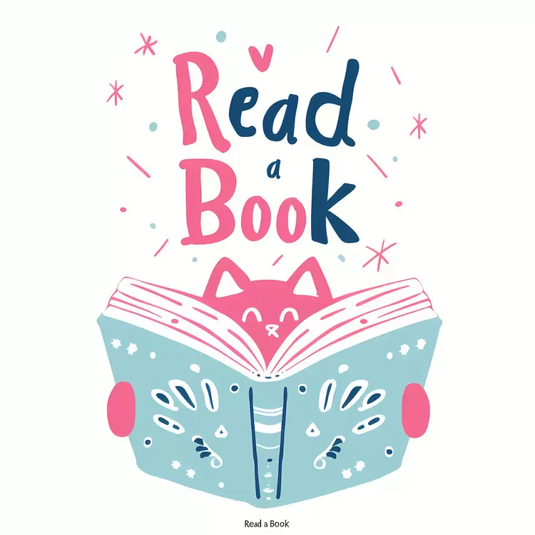 Cute Cat Reading a Book Illustration