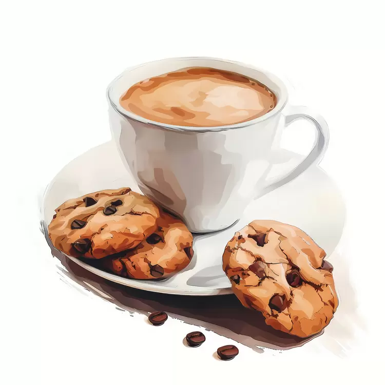 cup of coffee sugar milk white plate Coffee and Cookies