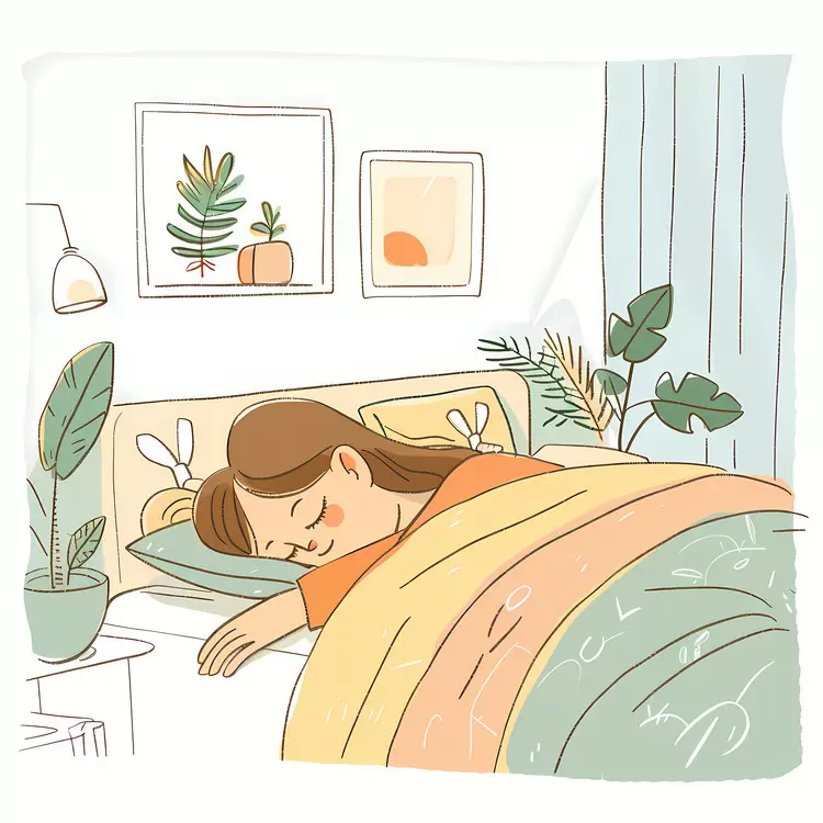 relaxing sleeping woman in bed pillow greenery