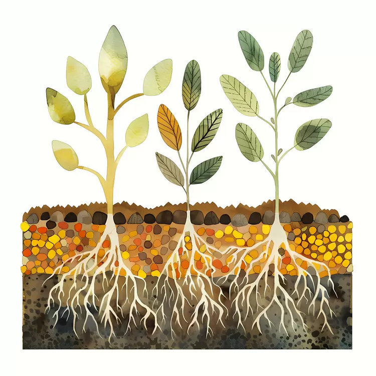 Plants and Roots in Soil Illustration