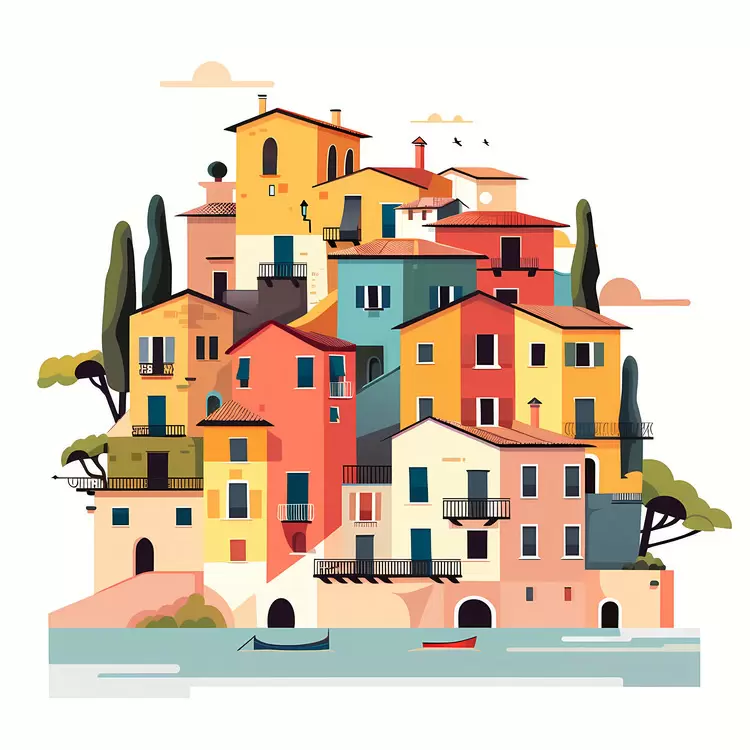 Colorful Houses in a Scenic Village