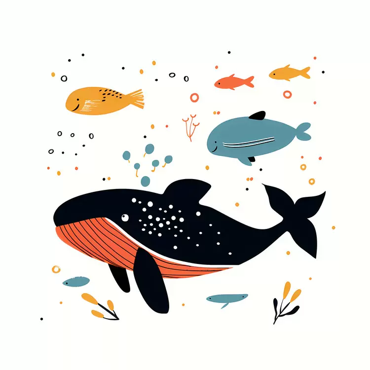 Sea animals Swimming Whale And Fish Underwater Ocean