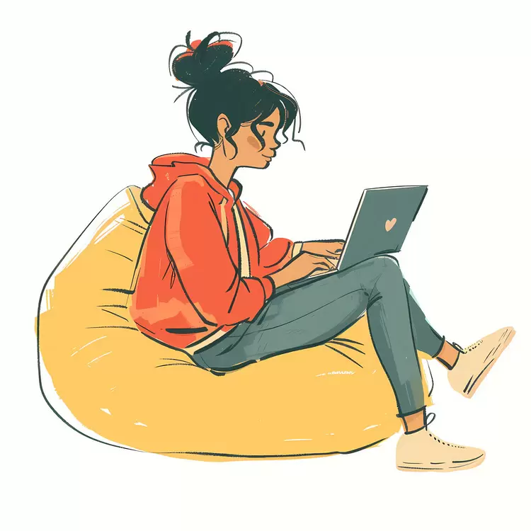 Girl with Laptop in Casual Setting