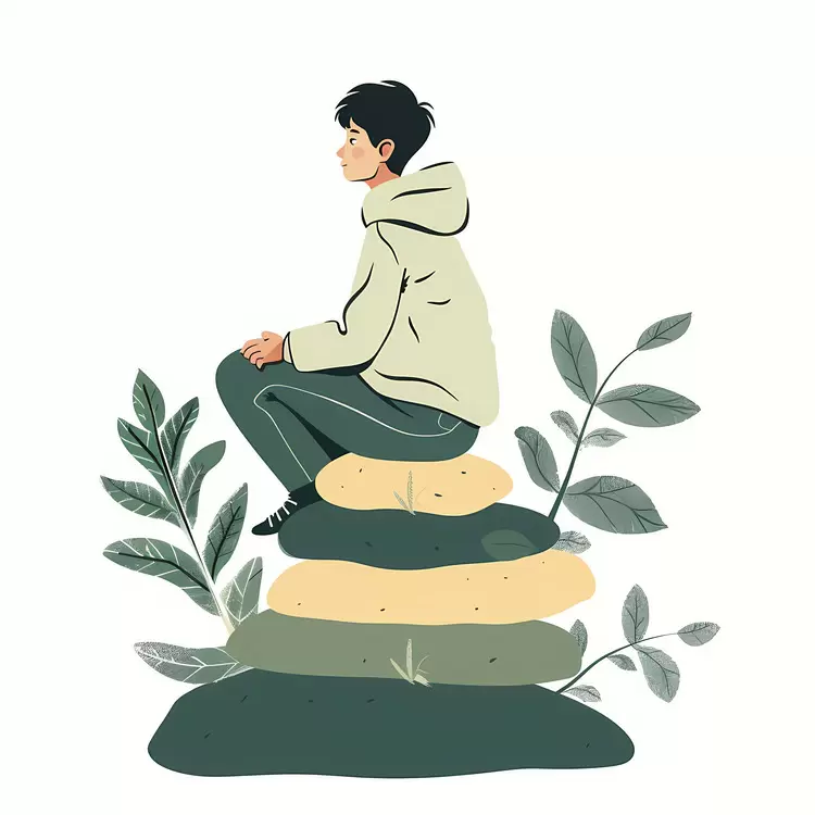seated on rocks person sitting on a pile of rocks person sitting on a rocky slope woman with green hair and sunglasses