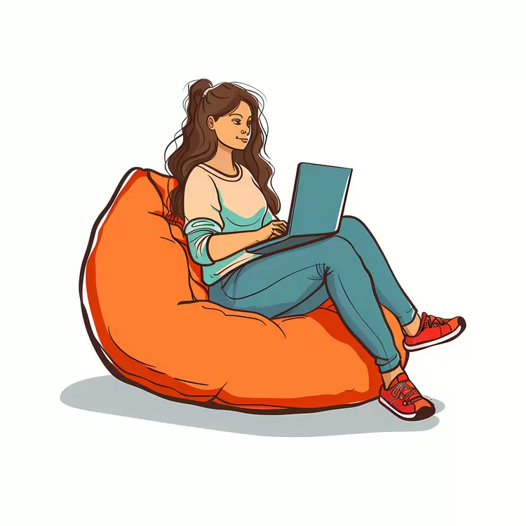 Girl with Laptop on Bean Bag