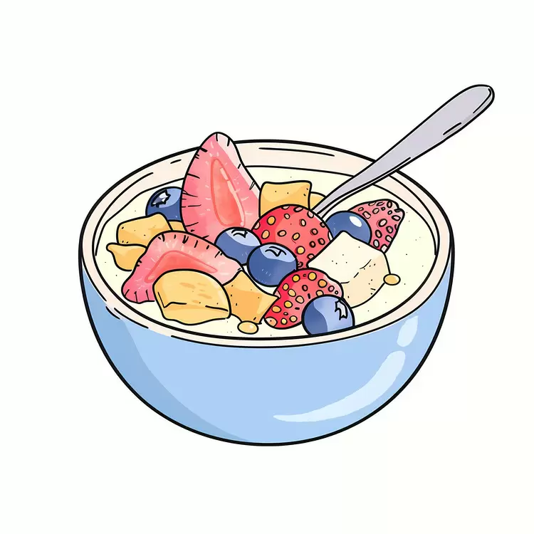 Bowl Fruit Banana Yogurt Spoon
