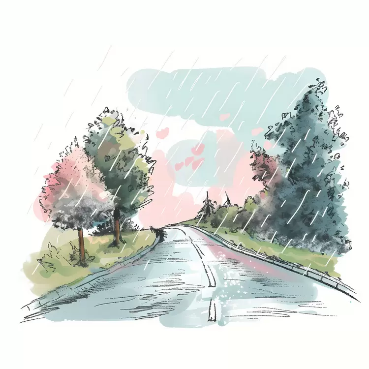 Rainy Road in Nature Landscape