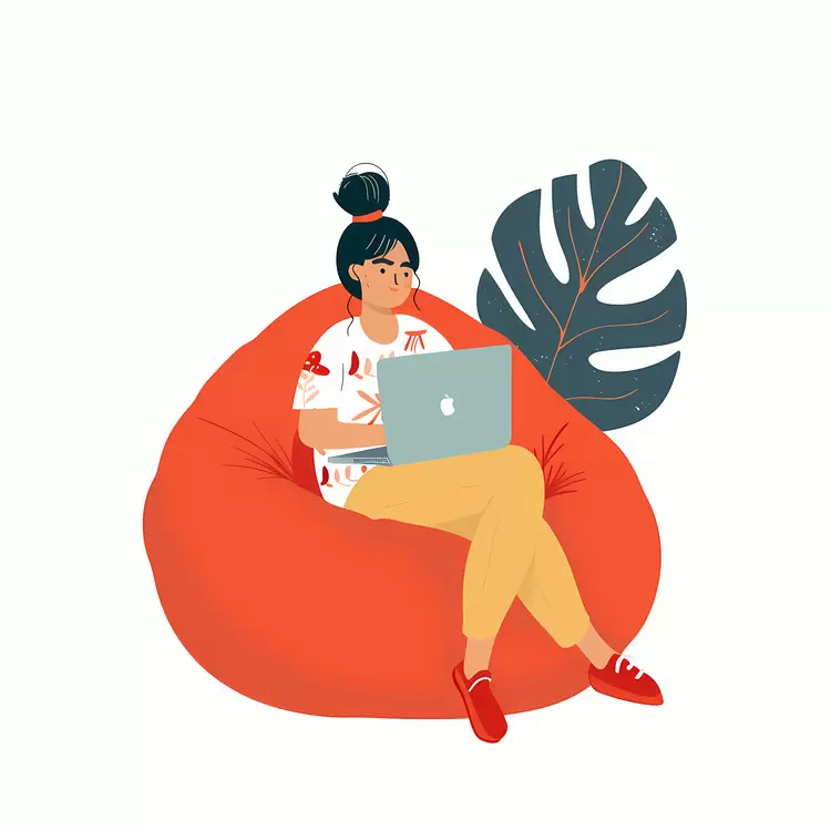 Woman Working on Laptop in Casual Setting
