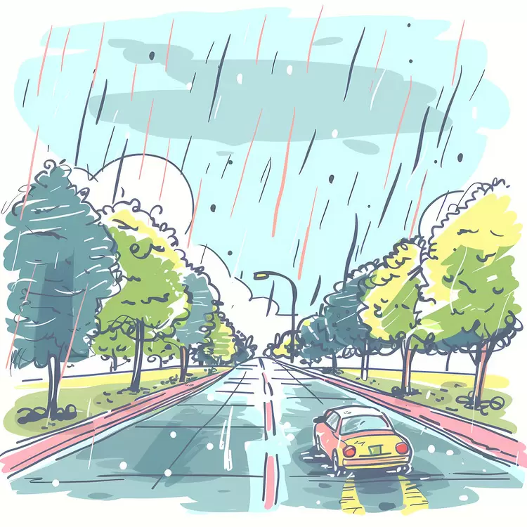 Car Driving in Rainy Weather