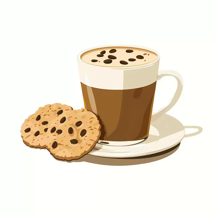 cappuccino chocolate covered coffee beans cream colored saucer brown sugar cookies white background