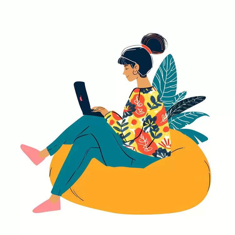 Person with Laptop on Bean Bag