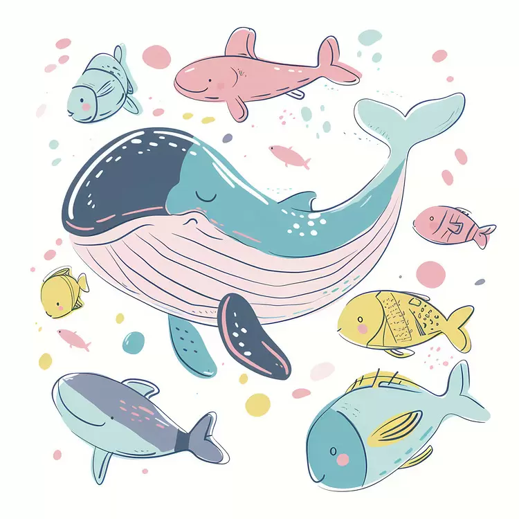 cartoon ocean swimming animals vector design Whale And Fish