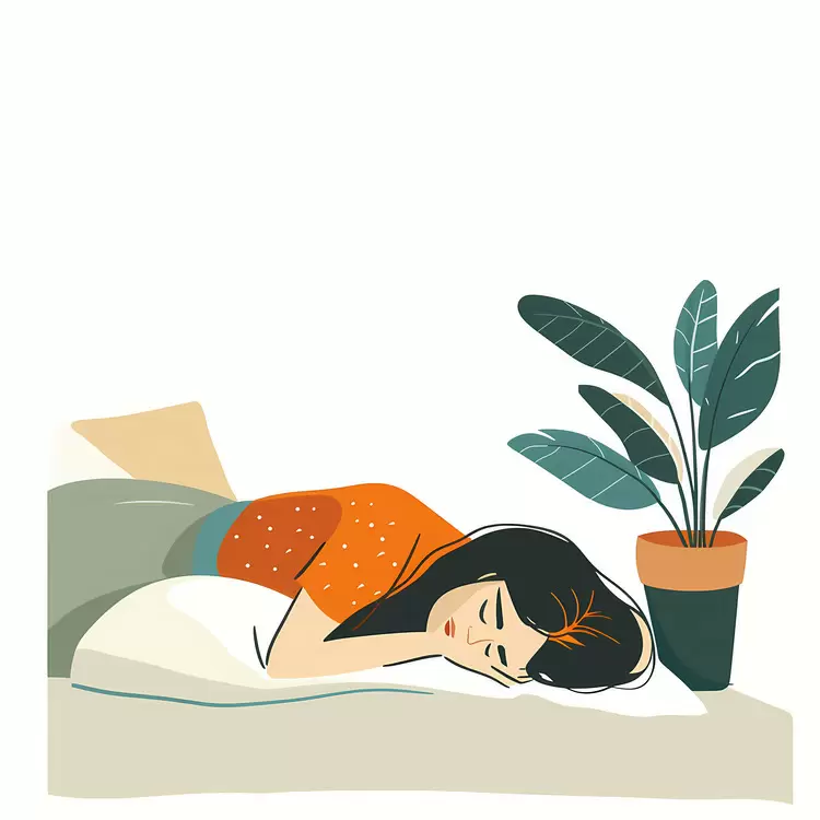 pajamas sheets potted plant snuggie woman sleeping on the bed