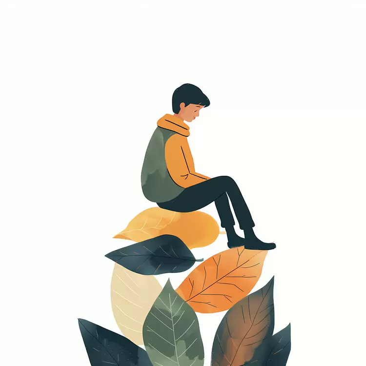meditative isolated Boy sitting emotional brooding