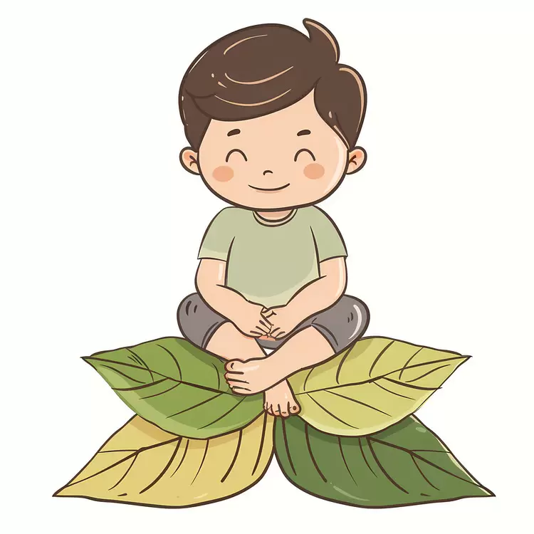Boy sitting organic greenery leaves health