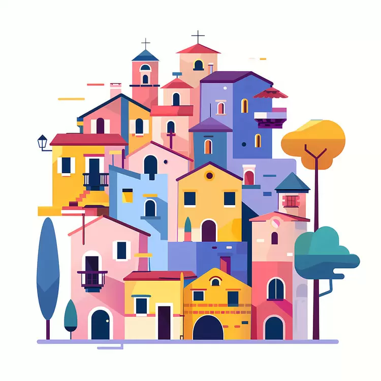 Colorful Cartoon Village Houses