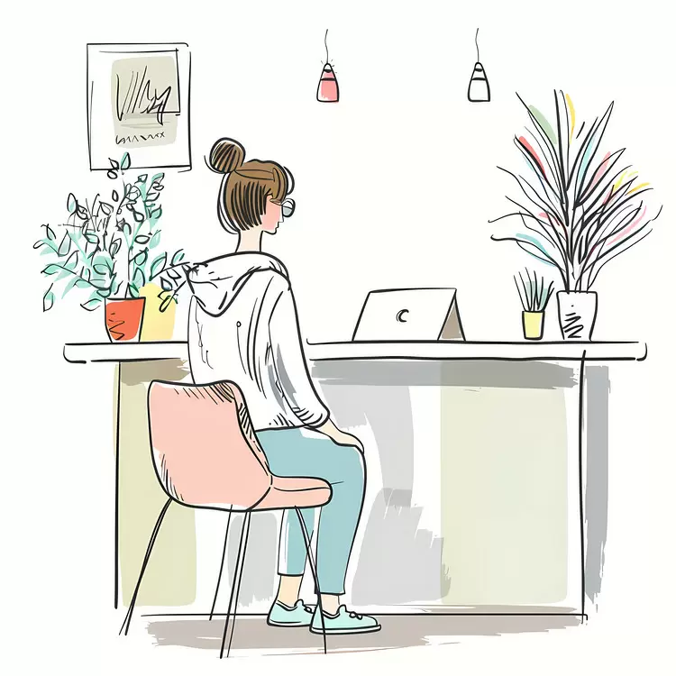 office setting minimalistic laptop cozy woman