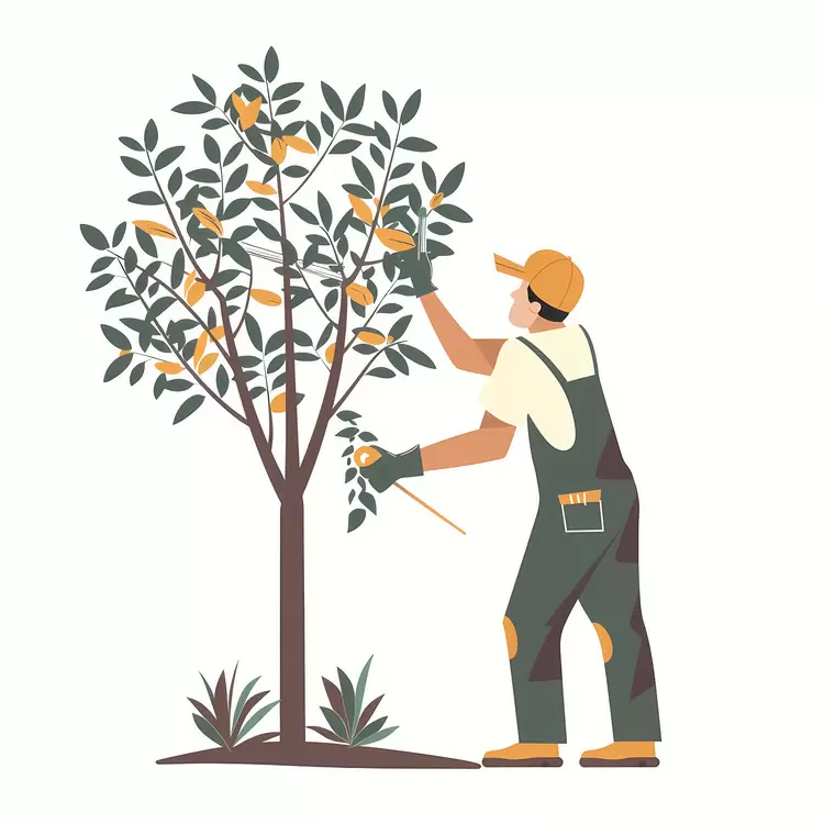 flat design worker human garden orange tree
