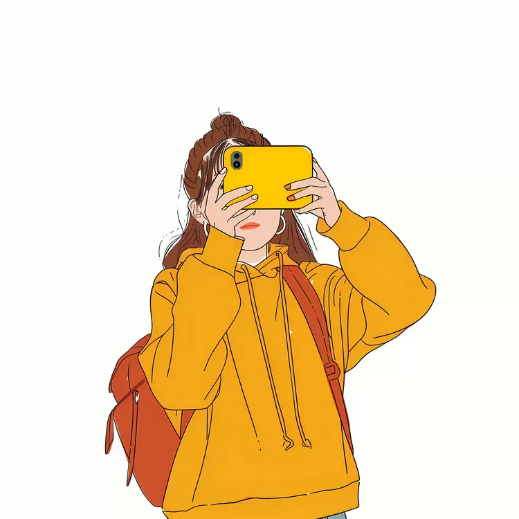 wear yellow sweatshirt sitting on bench looking at smartphone holding cell phone girl
