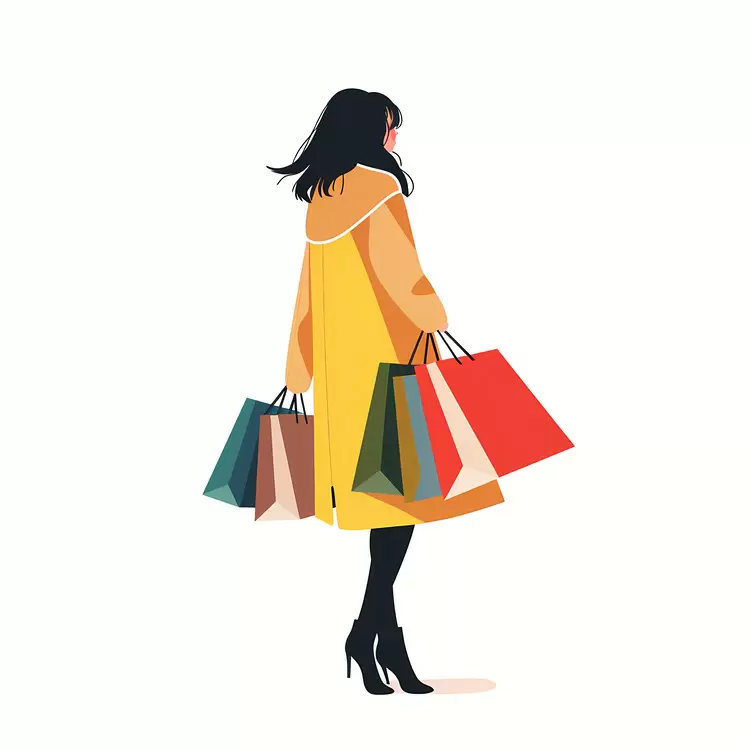 Fashionable woman Shopping mall Shopping bags Wavy hair Retail outlet