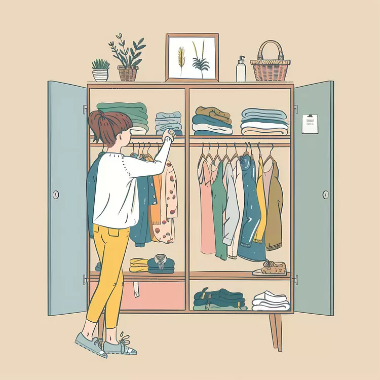sweater Woman taking clothes hanger shoes jacket