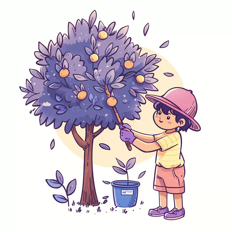 Gardening Fruit tree gardener trimming tree Outdoor activity Picking fruit in a garden