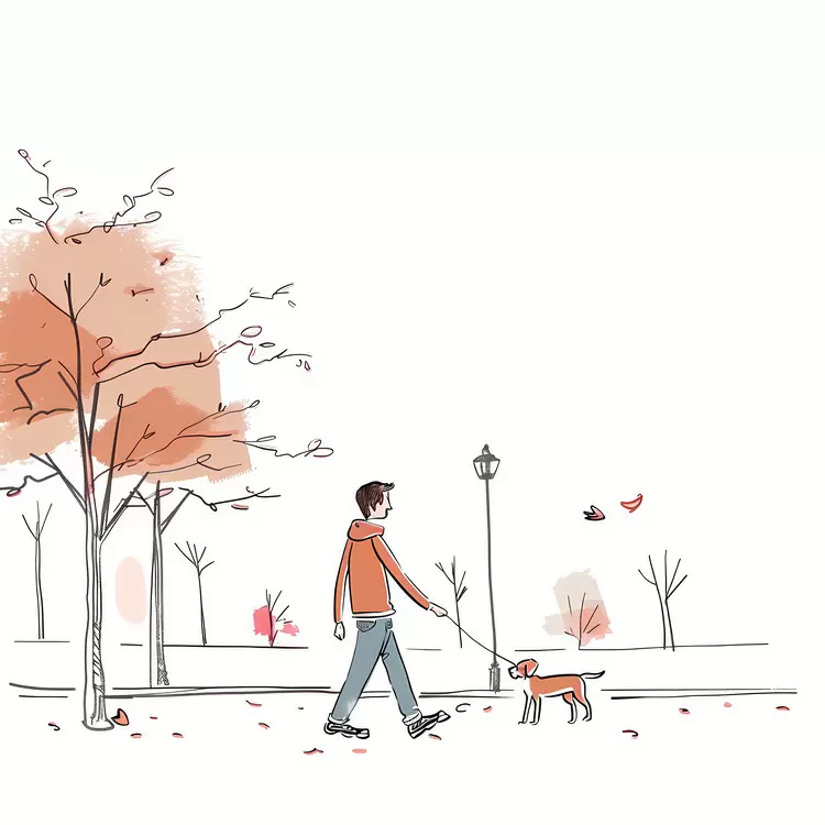 orange jacket dog person autumn tree