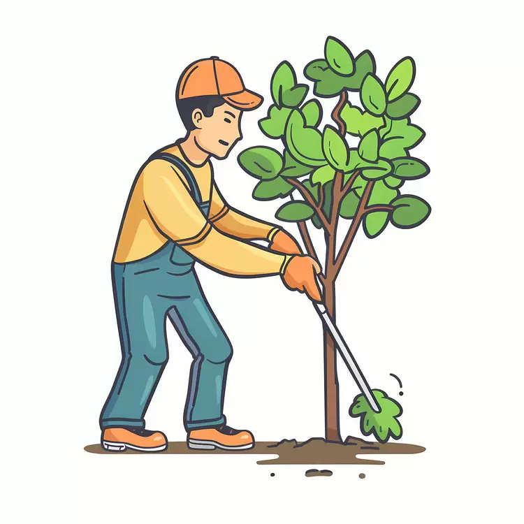 planting weed gardener trimming tree lawn mower man