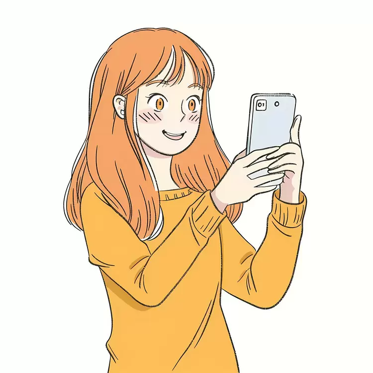 smiling computer graphics cellphone human orange hair