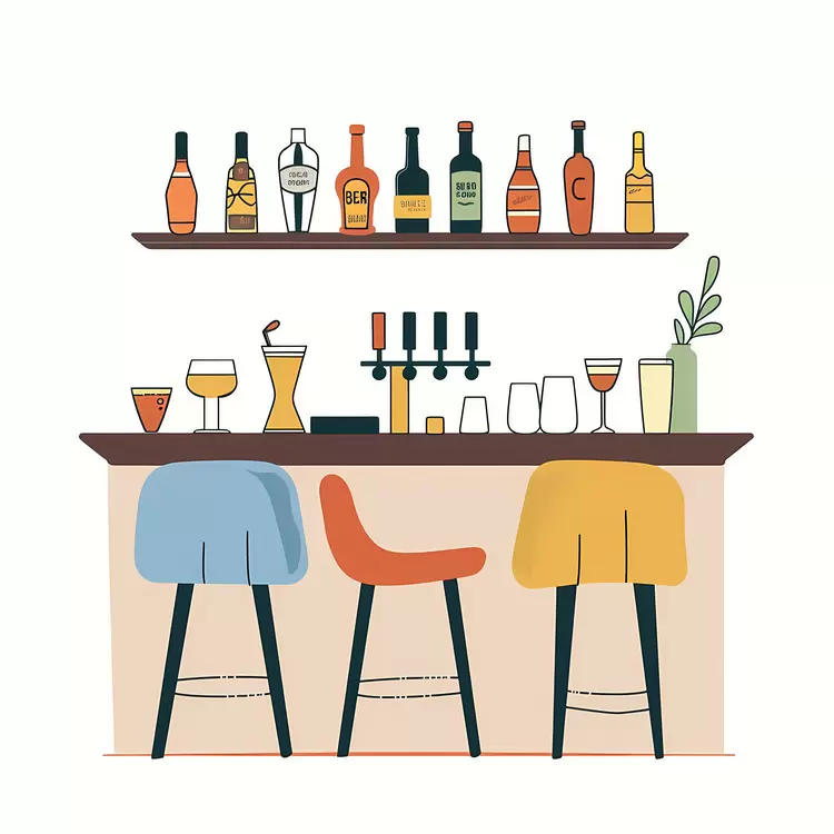 Bar counter colorful beer glasses