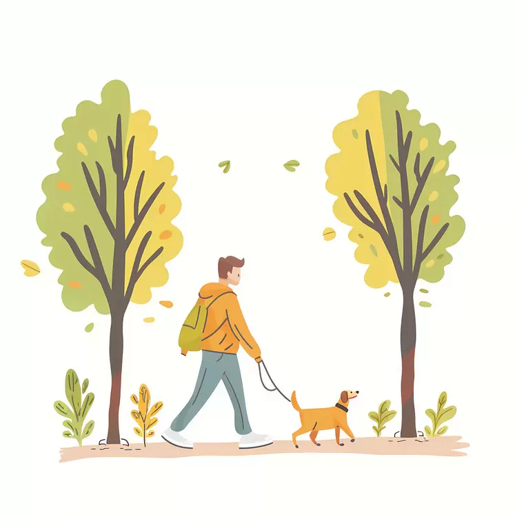 person trees man walking dog human