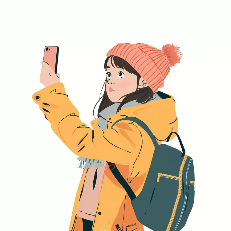 pink hair casual attire outdoor happy face yellow coat