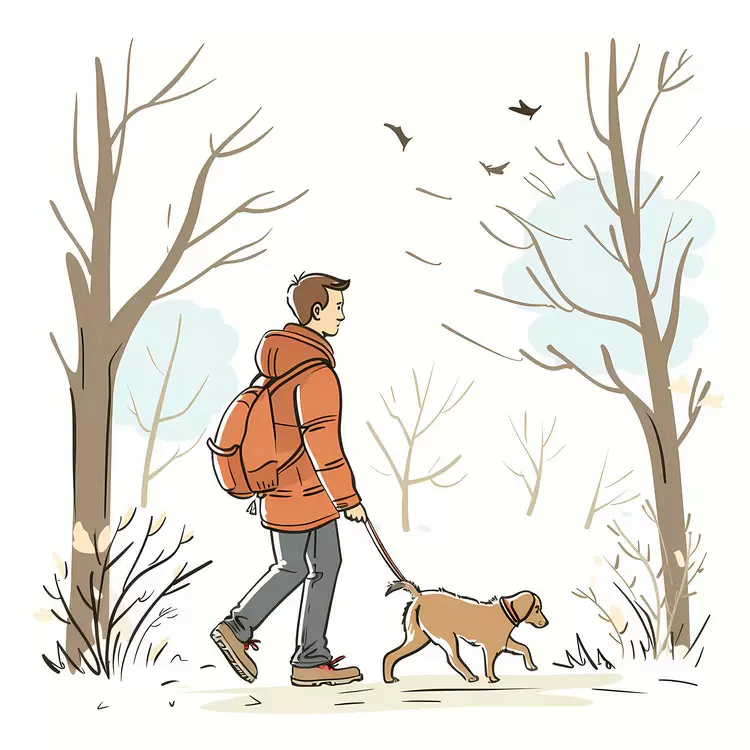 Wooded area Outdoor activity Man walking with dog Human Autumn landscape