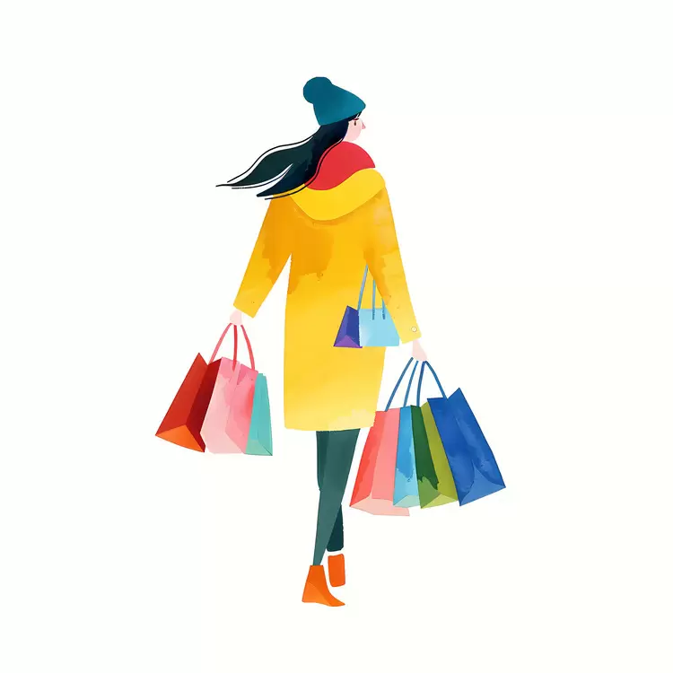 vibrant colors cartoon style shopping bags yellow coat colorful accessories