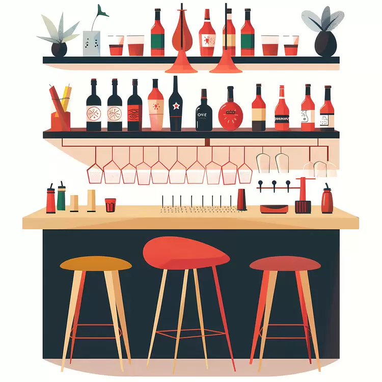 Bottles Tablecloth Stools Beverages Plates