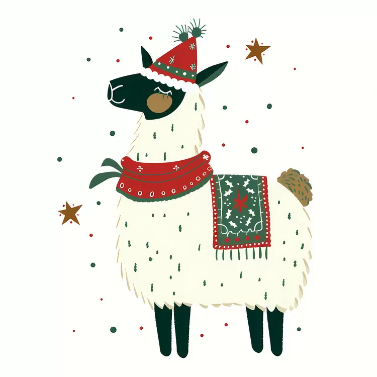 winter llama christmas cartoon whimsical