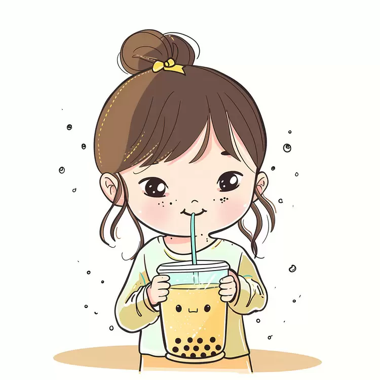 Girl drinking bubble tea childhood drawings cup