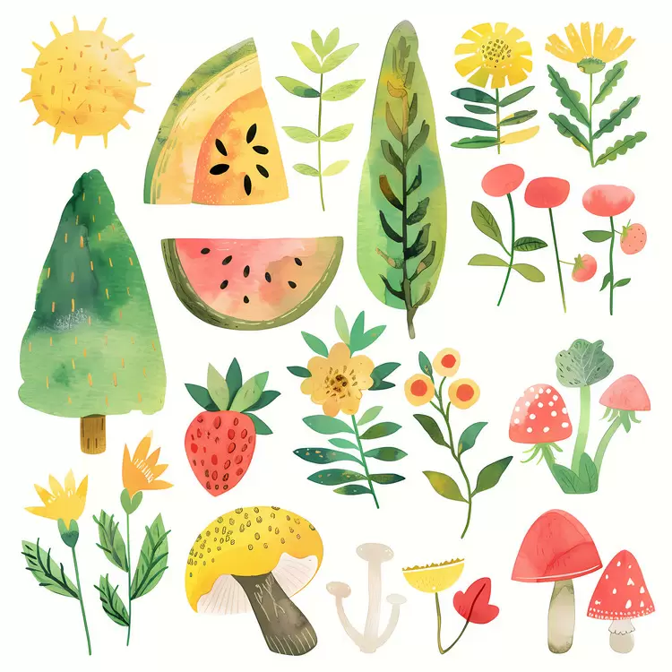 floral wild watercolor Summer botanical