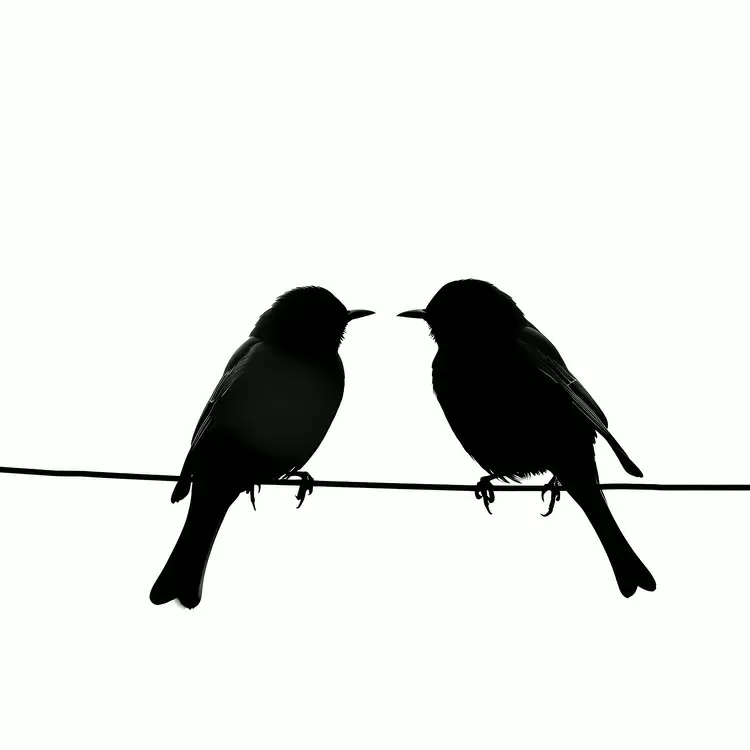 seperated by comma black and white birds sitting on a wire silhouette birds on wire