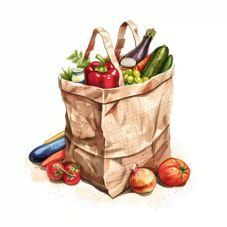 grocery bag Bag of groceries spices watercolor vegetables