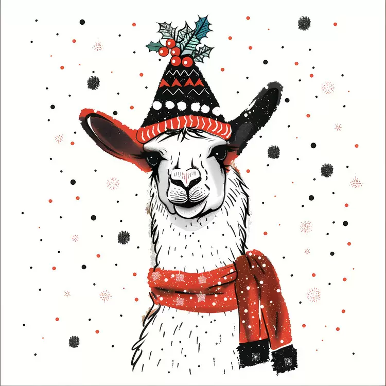 llama in winter Christmas Llama llama in black and white llama in santa hat