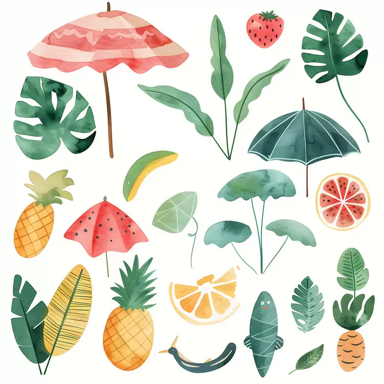 tropical foliage citrus fruits bamboo shadows Summer pineapple