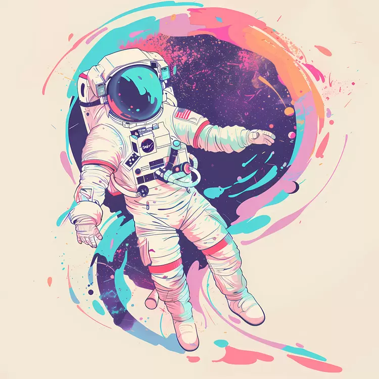 watercolor Astronaut In Space splatter swirl